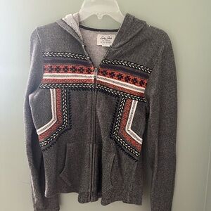Lucky Lotus by Lucky Brand Gray Zip-Up Hoodie with Embroidery